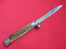 VINTAGE Italian One Hand Opening STAG Handle Knife - New Old Stock