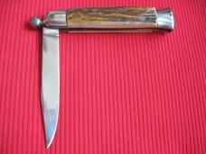 VINTAGE Italian One Hand Opening STAG Handle Knife - New Old Stock