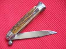 VINTAGE Italian One Hand Opening STAG Handle Knife - New Old Stock