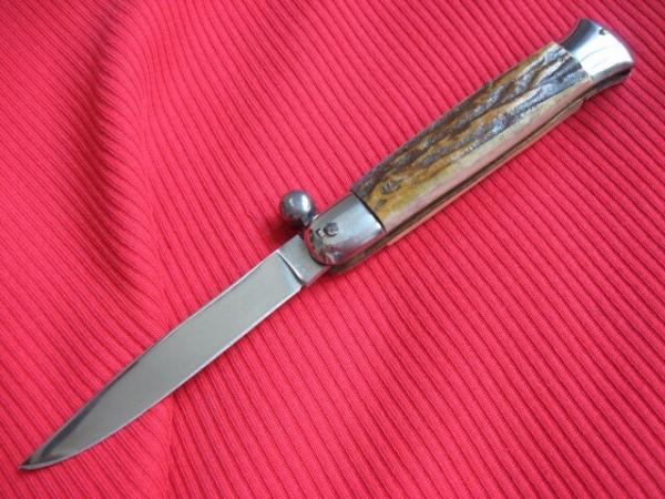 VINTAGE Italian One Hand Opening STAG Handle Knife - New Old Stock