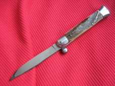 VINTAGE Italian One Hand Opening STAG Handle Knife - New Old Stock
