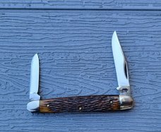 Queen USA Pattern #3  Sleeveboard Pen knife, 2-blade, Rogers Bone Handles, Mint