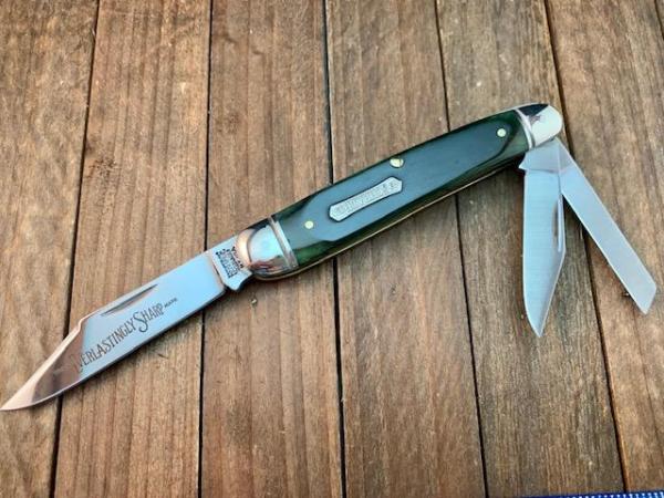 Schrade Heritage Series 8041 Split Back Spring Whittler Smooth Green Bone 1983