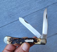 3 7/8" Schrade Made in USA, Uncle Henry Staglon Trapper Knife, 285UH, Imitation Stag Handle