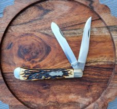 3 7/8" Schrade Made in USA, Uncle Henry Staglon Trapper Knife, 285UH, Imitation Stag Handle