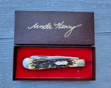 3 7/8" Schrade Made in USA, Uncle Henry Staglon Trapper Knife, 285UH, Imitation Stag Handle