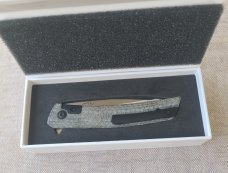 Jared Oeser F22 Flipper by Reate..4.5 clsd..Micarta..Black PVD accents...M390 