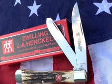J A Henckels Hand Forged Trapper (HK-5-S) Super Nice Stag Handles -NOS +Orig Box