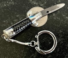 Miniature Switchblade Keychain Knife, Made In Hong Kong, With Keychain, Unused