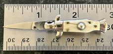 Miniature Switchblade Keychain Knife, Double Stamp INOX & ITALY, Stag Handle, Unused