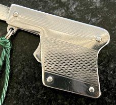 Rare Miniature Italy Switchblade Keychain Knife, Metal Gun, PATENT over INOX Mark, Unused