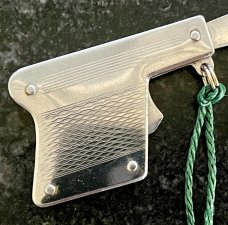 Rare Miniature Italy Switchblade Keychain Knife, Metal Gun, PATENT over INOX Mark, Unused