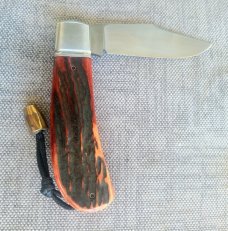 Vincenzo Balistreri Amber cured Sambar Stag Lanny..4" closed...Aebl..lanyard..coa/slip