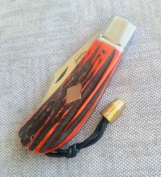 Vincenzo Balistreri Amber cured Sambar Stag Lanny..4" closed...Aebl..lanyard..coa/slip