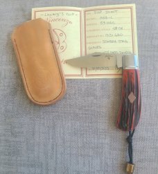 Vincenzo Balistreri Amber cured Sambar Stag Lanny..4" closed...Aebl..lanyard..coa/slip