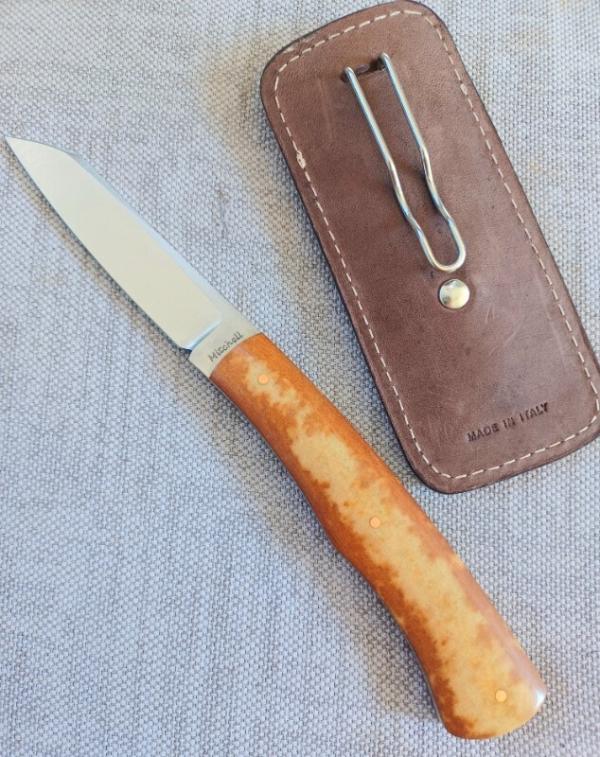 Jeffery Mitchell Fixed Native..Cheddar Westinghouse Micarta..4" handle..3" A2..7.25 oal.clip slip