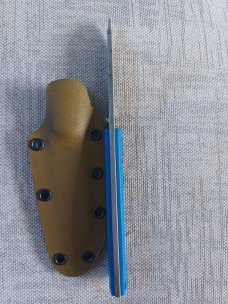 Tracy LaRock Native Fixed ..W2 and Blue G10 ..2.5" blade and 3.5" Hamon...Kydex Sheath 