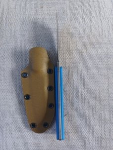 Tracy LaRock Native Fixed ..W2 and Blue G10 ..2.5" blade and 3.5" Hamon...Kydex Sheath 