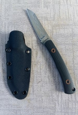 Tracy LaRock Native Fixed..W2 and Black G10 scales..2.5" blade and 3.5 handle..Hamon.Kydex Sheath