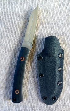 Tracy LaRock Native Fixed..W2 and Black G10 scales..2.5" blade and 3.5 handle..Hamon.Kydex Sheath 