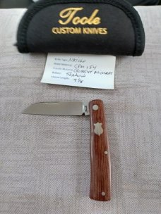 Bobby Toole Shadow Crosscut Micarta Native.. CPM-154 ..4 1/8" ...coa and pouch..direct from maker