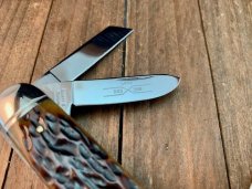 Schatt and Morgan Split Back Spring Whittler Amber Peach Seed Jigged Bone 2003
