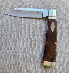K'roo Custom Native Knife..4"..Desert Ironwood...rwl34. Filework..red G10 spacers/liners..coa/slip
