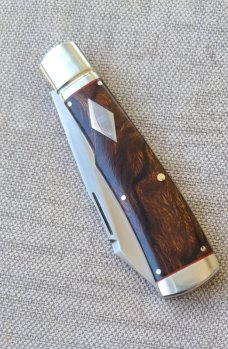 K'roo Custom Native Knife..4"..Desert Ironwood...rwl34. Filework..red G10 spacers/liners..coa/slip