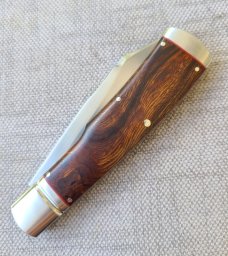 K'roo Custom Native Knife..4"..Desert Ironwood...rwl34. Filework..red G10 spacers/liners..coa/slip