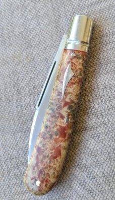SALE K'roo Dyed Maple Burl Zulu..Rwl34. .3.75..fluted bolsters..Fang shield..coa & slip 