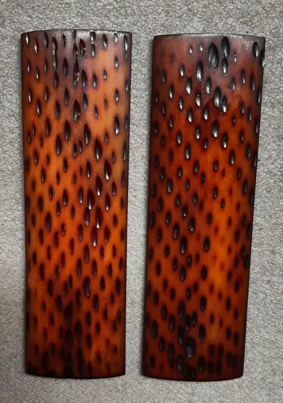 Pocket-worn Amber Peachseed Jigged Bone Handle Blanks Pair 