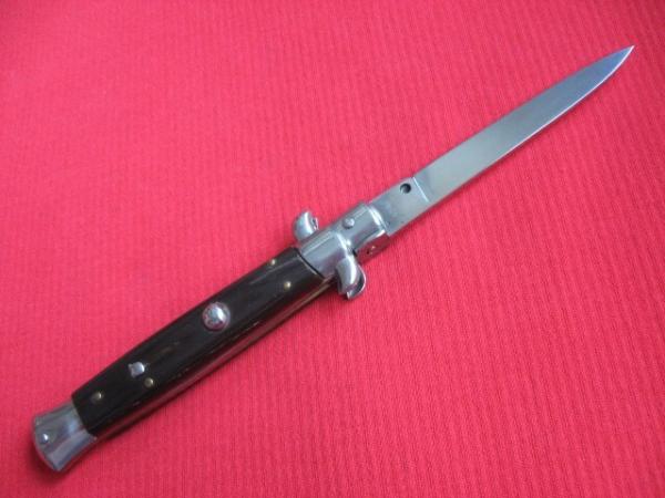 Older "INOX" Italian 9" Dark Horn Switchblade Knife.