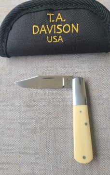 T.A Davison Clip Barlow..Cpm154..Westinghouse Ivory Micarta...3 5/8" cld..#2382..pouch..coinedged