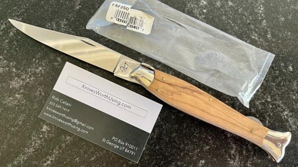Vintage Falcon ITALY 10 Inch Lockback Fish Shape Folding Knife, Olive Wood Handle, Unused Vintage Falcon ITALY 10 Inch Lockback Fish Shape Folding Knife, Olive Wood Handle, Unused