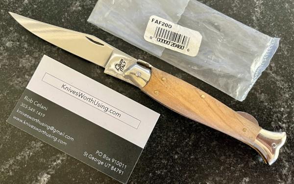 Vintage Falcon ITALY 8 Inch Lockback Fish Shape Folding Knife, Olive Wood Handle, Unused Vintage Falcon ITALY 8 Inch Lockback Fish Shape Folding Knife, Olive Wood Handle, Unused