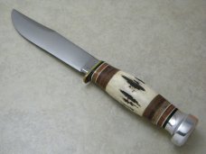 Marbles Gladstone Mich. USA Leather/Stag/Leather/Aluminum Expert Fixed Blade Sheath Knife in Box