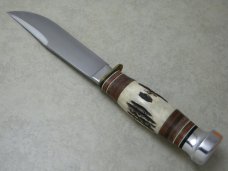 Marbles Gladstone Mich. USA Leather/Stag/Leather/Aluminum Expert Fixed Blade Sheath Knife in Box