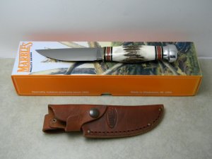 Marbles Gladstone Mich. USA Stag/Aluminum Plainsman Fixed Blade Sheath Knife in Box