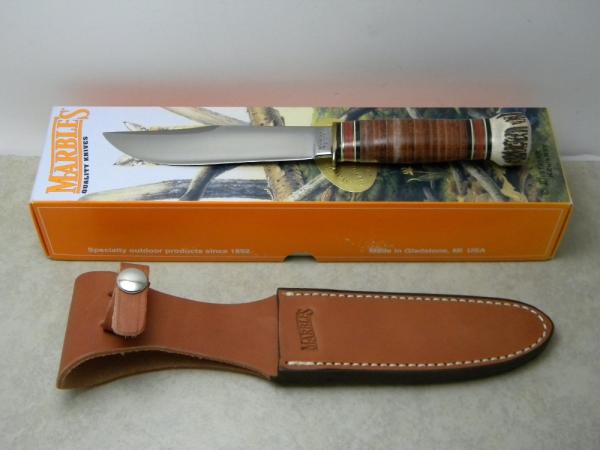 Marbles Gladstone Mich. USA Leather/Stag Expert Fixed Blade Sheath Knife in Box