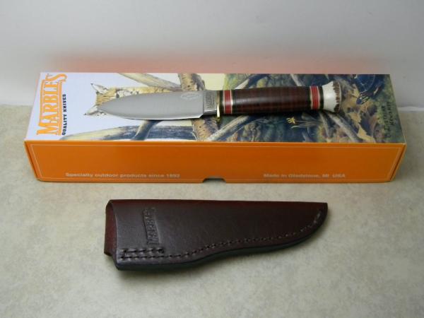 Marbles Gladstone Mich. USA Leather/Stag Sport Fixed Blade Sheath Knife in Box