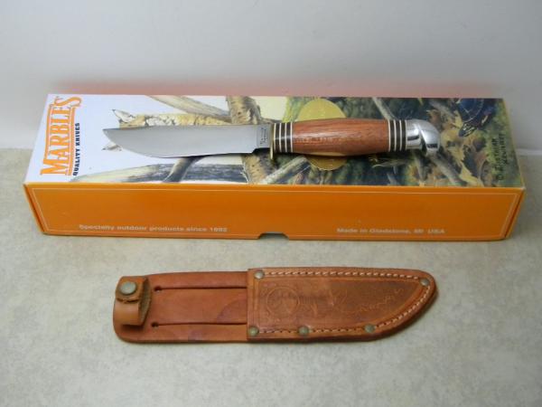 Marbles Gladstone Mich. USA Tigerwood/Aluminum Campercraft Fixed Blade Sheath Knife in Box Marbles Gladstone Mich. USA Tigerwood/Aluminum Campercraft Fixed Blade Sheath Knife in Box