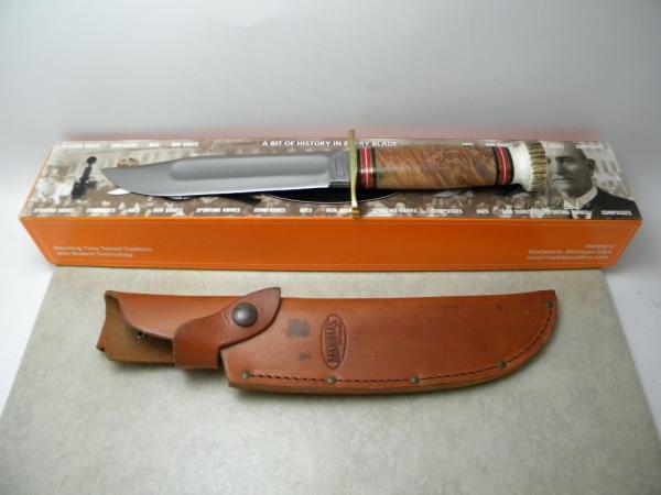 Marbles Gladstone Mich. USA Burl/Stag 7" Ideal Fixed Blade Sheath Knife in Box