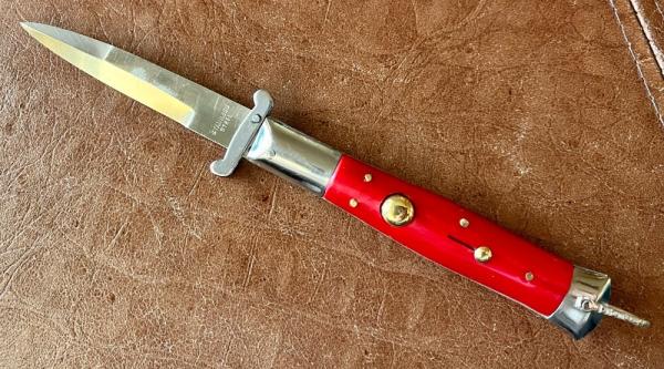 Rare Rizzuto Estileto Milano 7 Inch Switchblade Knife, Red Pearl Handle, Unused 