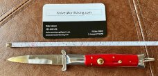 Rare Rizzuto Estileto Milano 7 Inch Switchblade Knife, Red Pearl Handle, Unused 