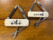 Spouting Whale F&F Inc. CS-34 & CS-35 His & Hers Scrimshaw Pocket Knife Set SN#495 Japan