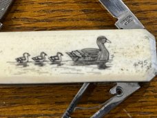 Spouting Whale F&F Inc. CS-34 & CS-35 His & Hers Scrimshaw Pocket Knife Set SN#495 Japan