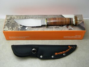 Marbles USA Stacked LeatherStag Woodcraft Fixed Blade Sheath Knife in Box c2000s