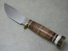 Marbles USA Stacked Leather/Stag Woodcraft Fixed Blade Sheath Knife in Box c.2000's