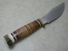 Marbles USA Stacked Leather/Stag Woodcraft Fixed Blade Sheath Knife in Box c.2000's
