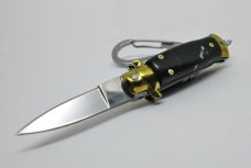 Lot of (2) Miniature INOX Stiletto Switchblade Knives Key Chain Synthetic Horn & Ivory Handles 